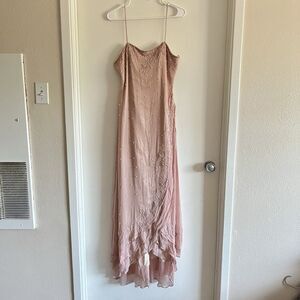 Scala Prom Dress Maxi Gown Sz L Pink Silk Y2K Fairy Y2K Modest Gatsby Bead